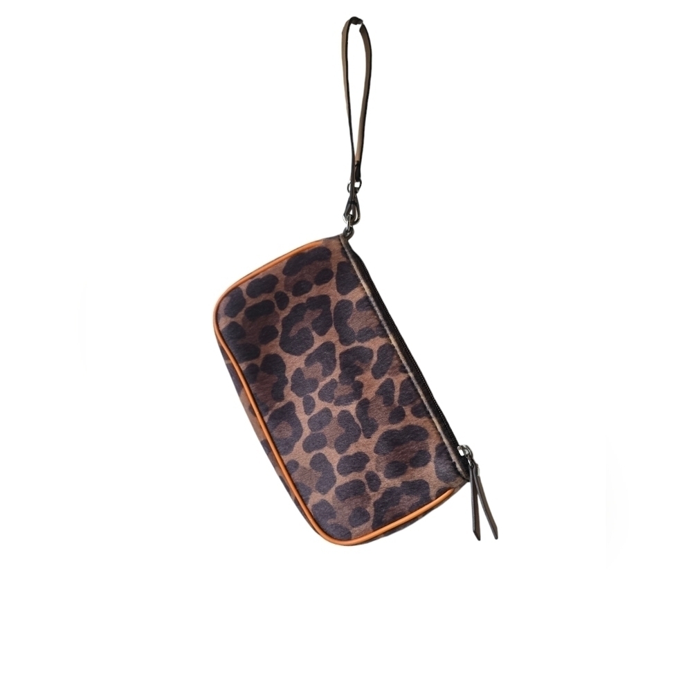 Ann Taylor Live Love Loft Brown & Orange Multi Leopard Cloth CC Zip Wristlet